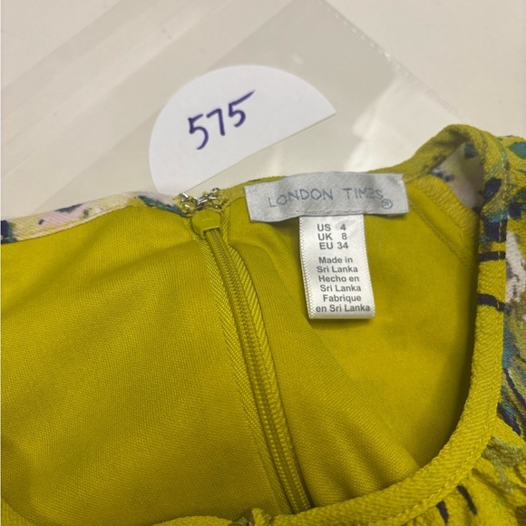 London Times Long Sleeve Tie Keyhole Midi Dress Size 4 New Yellow Floral - Picture 10 of 10
